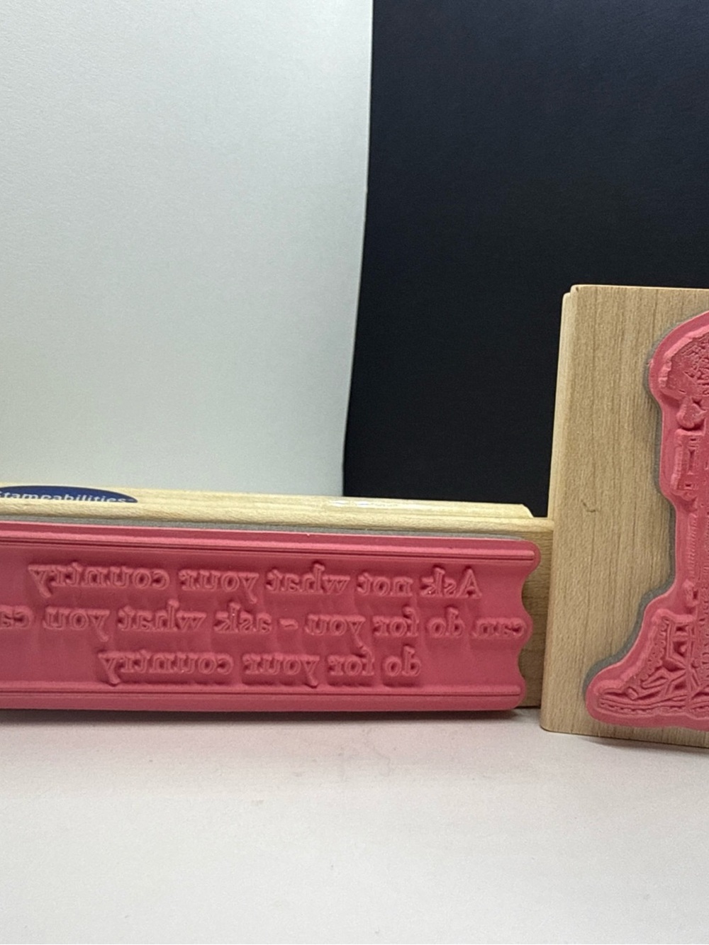 Stampabilities Patriotic Military Rubber Stamp Lot of 2 JFK Quote, Helmet Boots - Picture 10 of 10